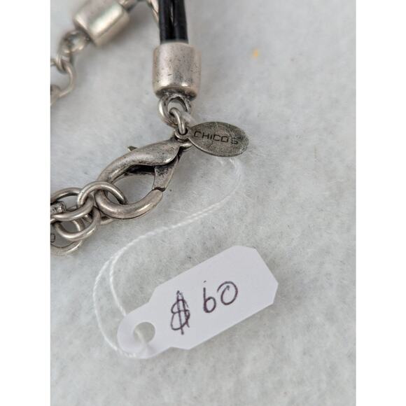 Vintage chico's Modernist Pendant 1.75" square1 leather + metal 17-21"EUCBlue - Picture 2 of 7